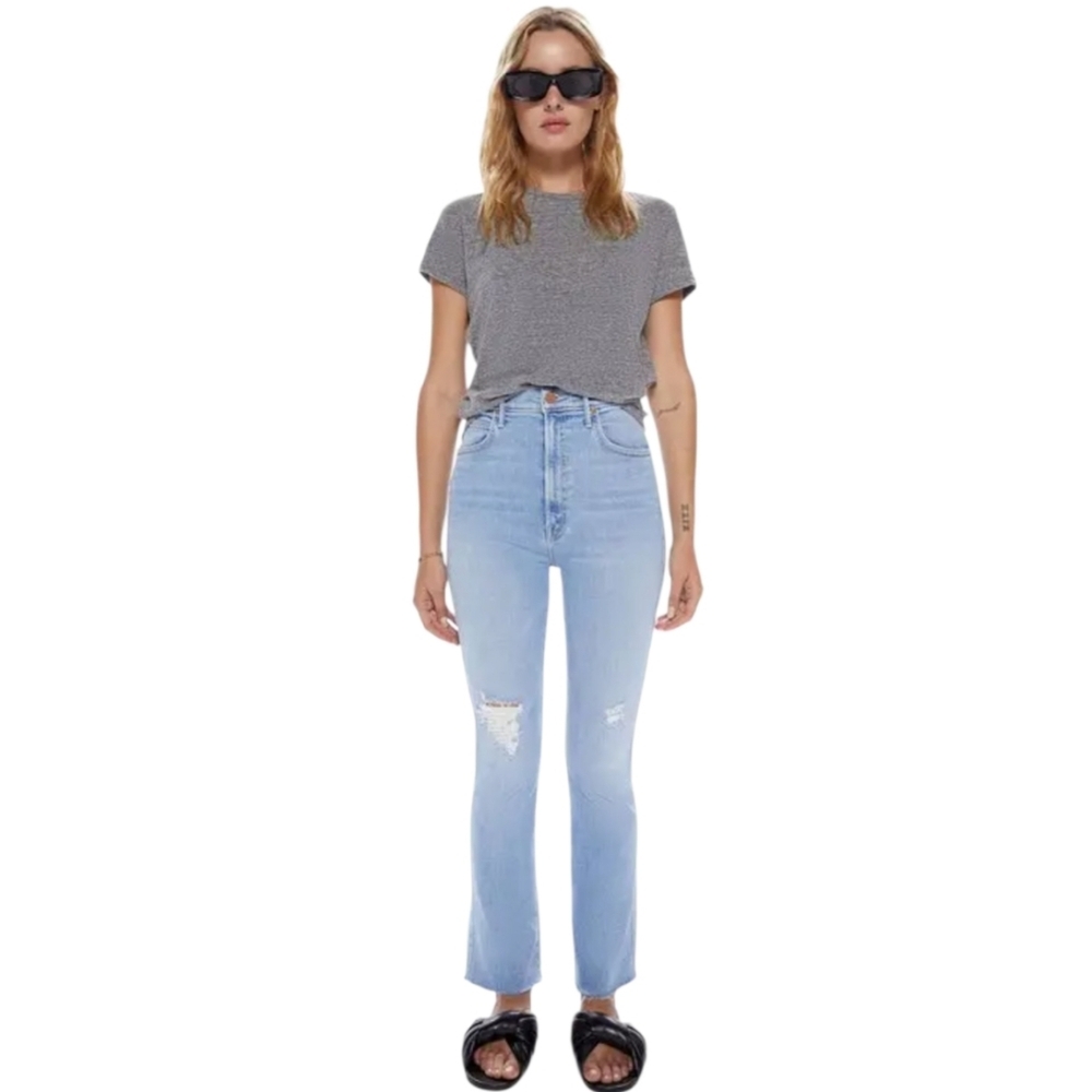 Mother High Waist Smoking Double Ankle Fray Blue Jeans A sight for sore eyes Cas